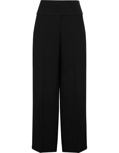 Black wide-leg woven trousers