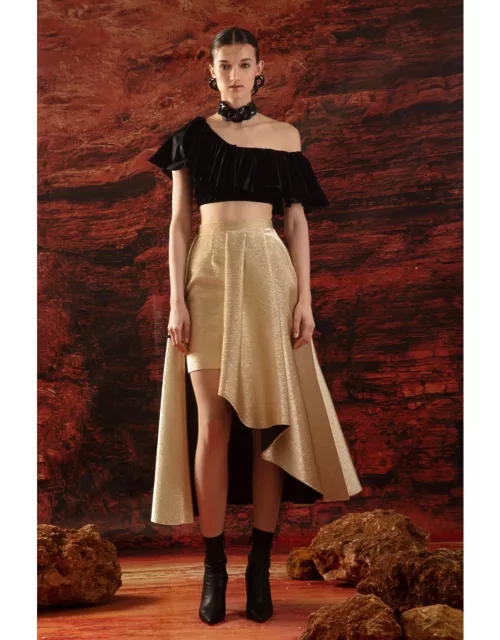 Gemy Maalouf Flared Crop Top with Asymmetrical Midi Skirt