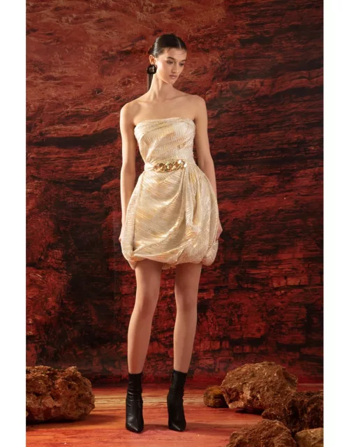 Gemy Maalouf Gold Strapless Cocktail Dres