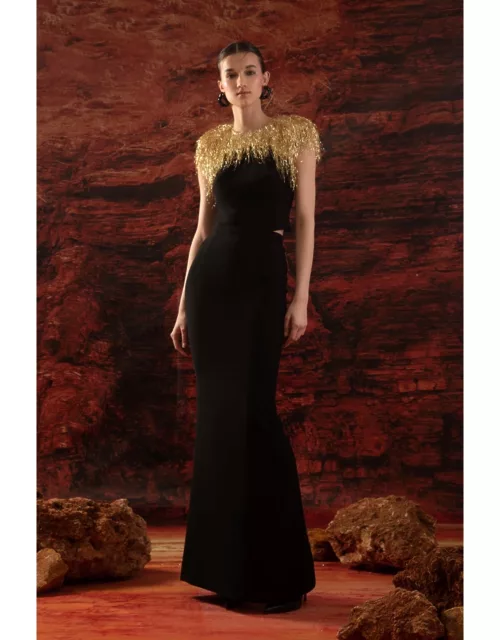 Gemy Maalouf Top with Embellished Shoulder Pads and Skirt