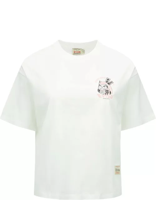 Fortune Cat Daruma Print Drop Shoulder T-shirt