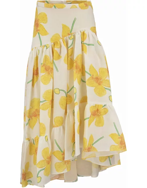 Marni Ramie Skirt With Orchid Print