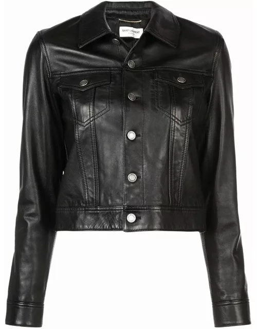 Denim style Jacket in black leather