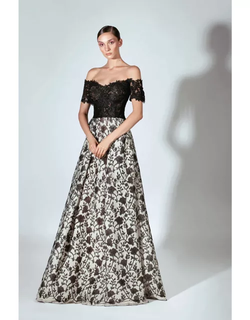 Beside Couture by GEMY Off the Shoulder/ Floral Skirt Gown