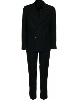 Lardini Single-breasted Black In Wool And Linen Suit