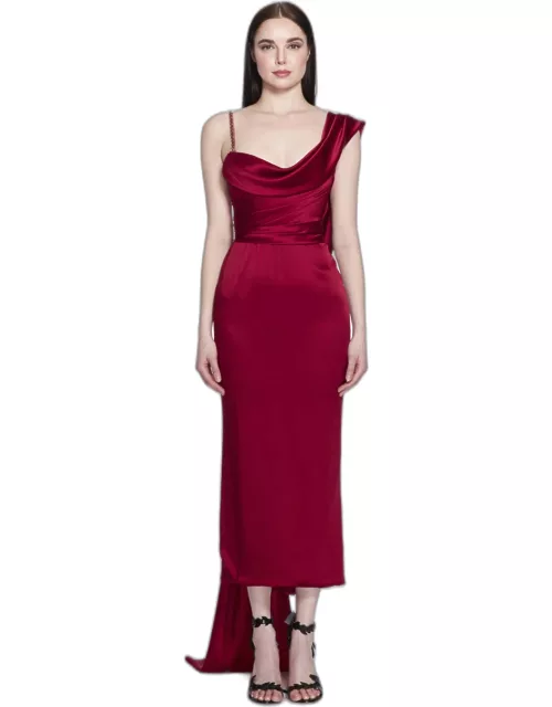 Marchesa Satin Fitted Midi Dres