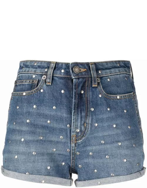 High waisted Shorts in blue denim with stud