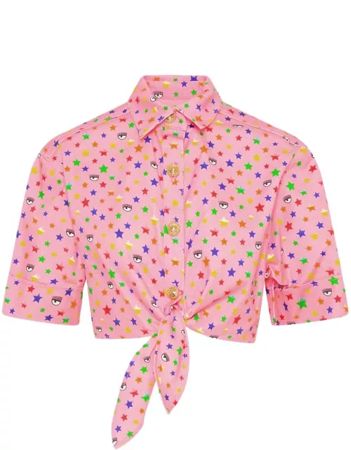Chiara Ferragni Rainbow Pink Denim Crop Shirt