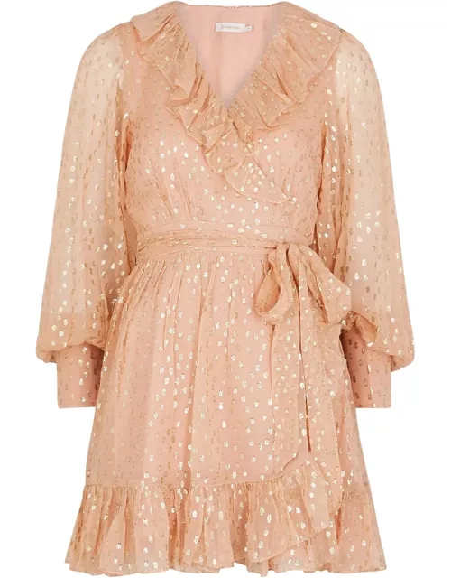 Pink fil-coupé silk-chiffon wrap dress