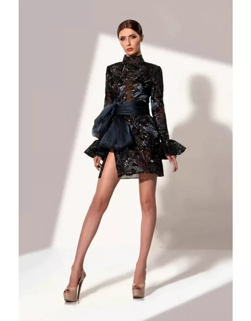 Jean Fares Couture High Neck Embellished Short Dres