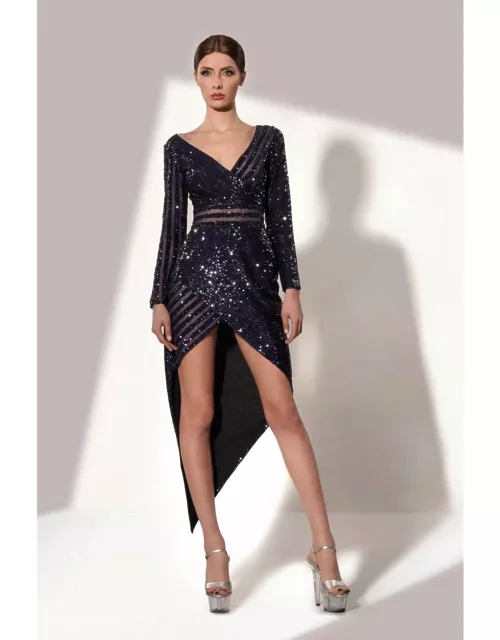 Jean Fares Couture V-Neck Sequin High-Low Dres