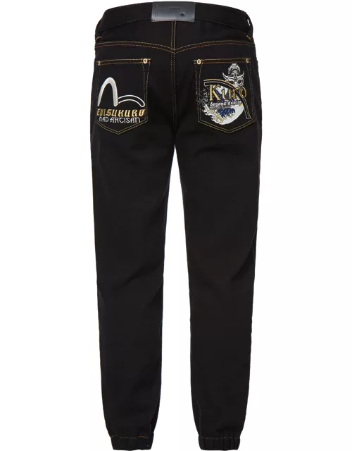 Hannya and "The Great Wave" Embroidery Denim Jogger Pant