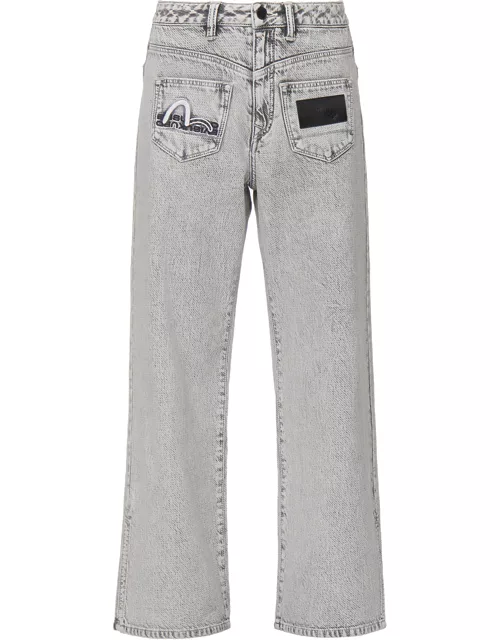 Seagull Embroidered Knit Denim Jean