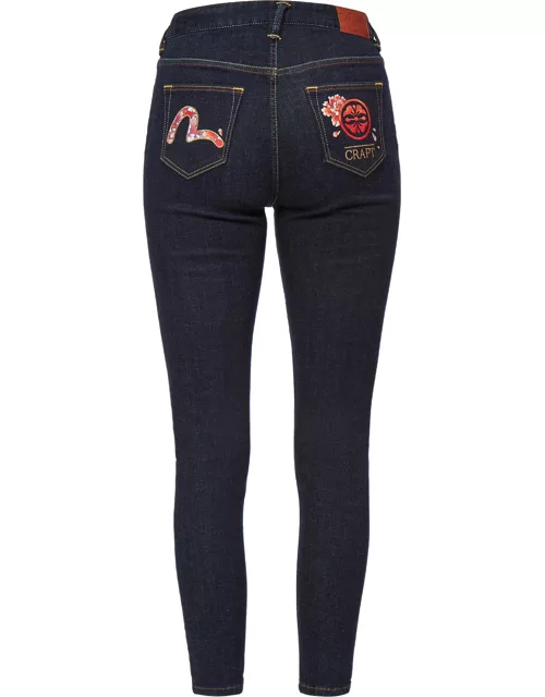 Peony-pattern Seagull and Kamon Embroidery Skinny Jean