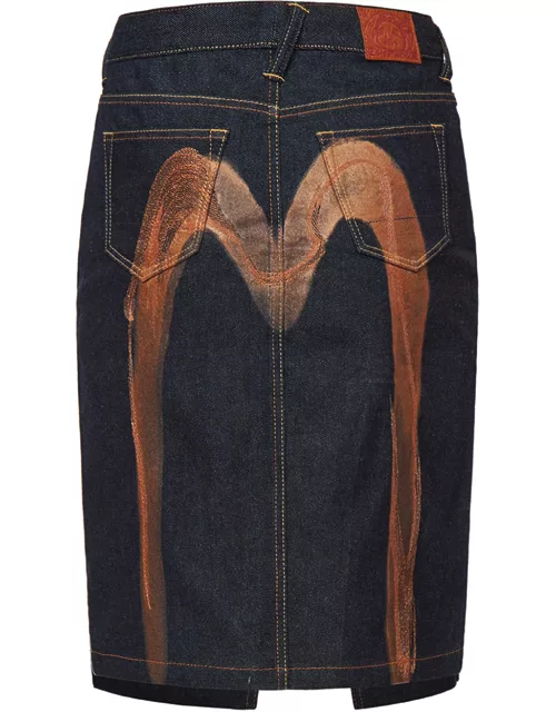 Brushstroke Daicock Split-Front Denim Pencil Skirt