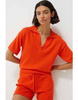 Orange-Gloss Open Polo Neck T-Shirt