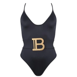 BALMAIN Bold Belt Swimsuit - Black