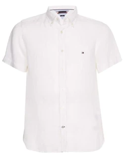 Tommy Hilfiger Pigment-Dyed Short Sleeve Linen Shirt - White