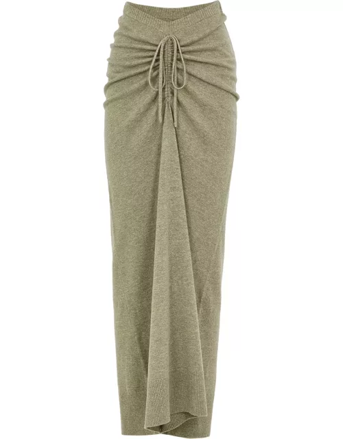 Green ruched wool and cashmere-blend skirt