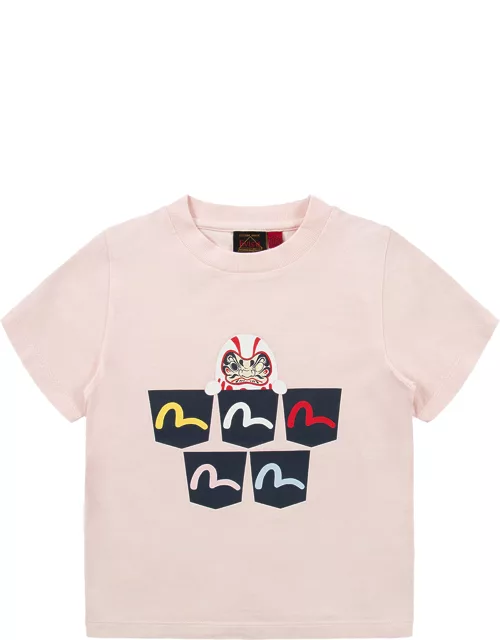 Daruma and Pocket Motifs Print T-shirt