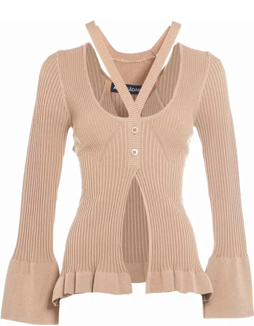 ANDREĀDAMO Ribbed Knit Cardigan With Double Layer