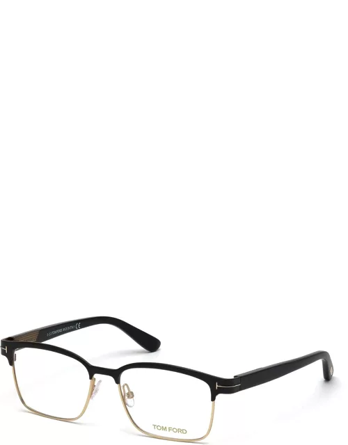 Shiny Metal Square Eyeglasses, Rose Gold/Black