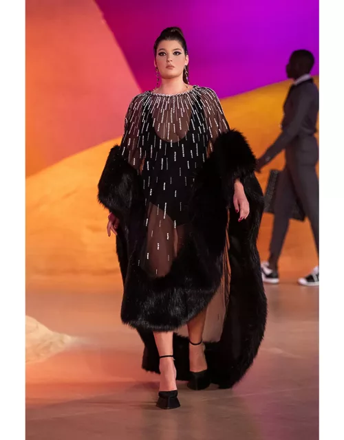 Georges Hobeika Beaded and Fur Cape