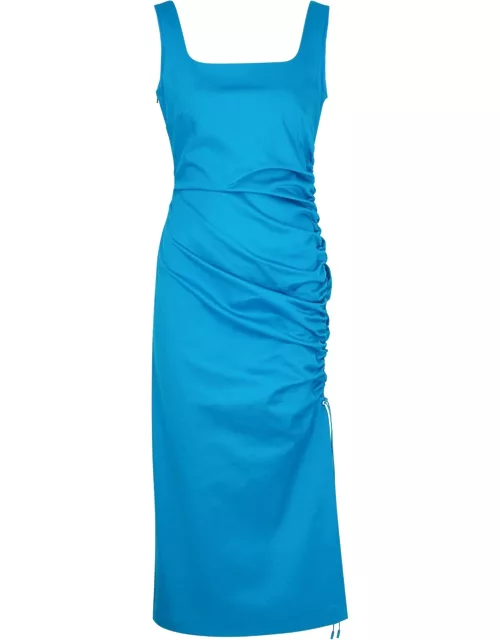 Cagli blue ruched stretch-cotton midi dress