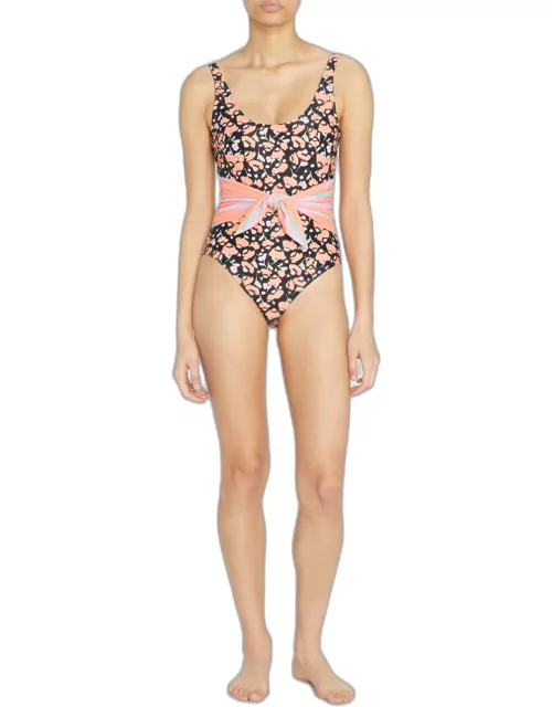Daphne Printed Tie-Front One-Piece Swimsuit
