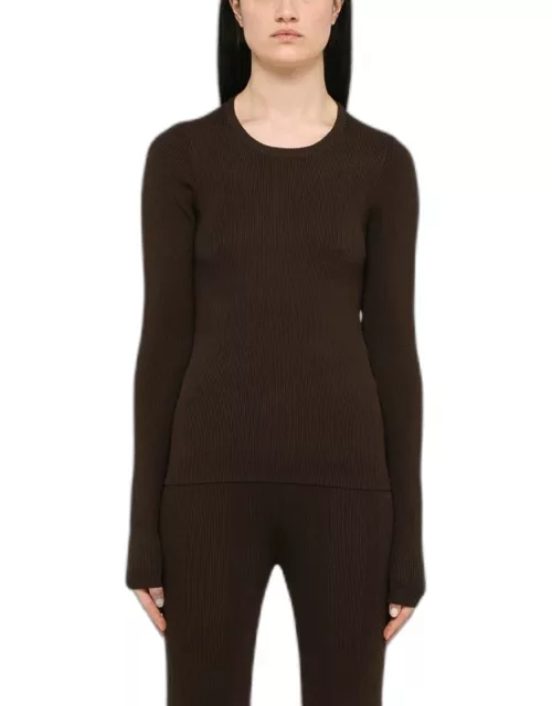 Brown ribbed crewneck knitted top