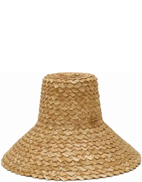 Monogram embellished straw beige Fedora Hat