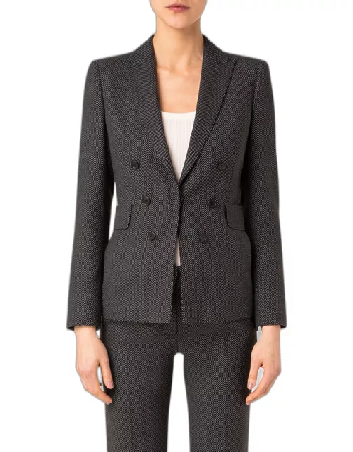 Pin Dot Fitted Wool Blazer with Double-Breast Illusion