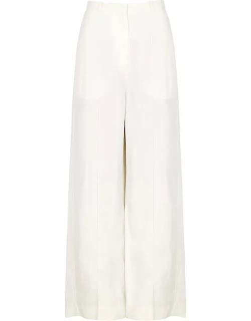 Ivory wide-leg woven trousers