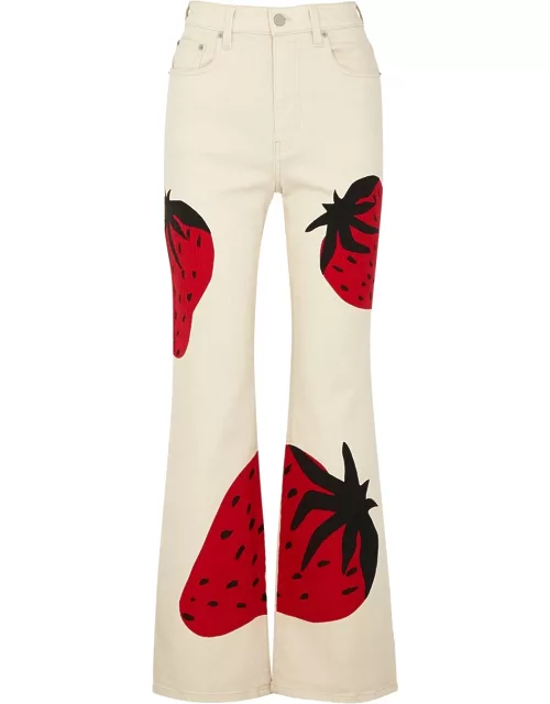 Strawberry-print flared jeans