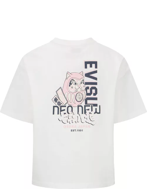 Fortune Cat Daruma Print Drop-shoulder T-Shirt