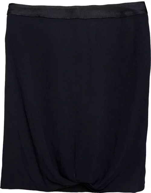 Emporio Armani Black Crepe Draped Knot Detail Mini Skirt