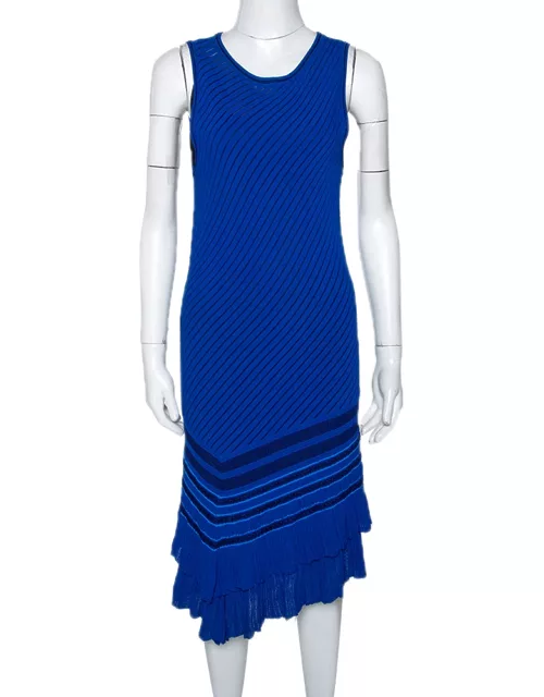 Roberto Cavalli Blue Stretch Knit Asymmetric Hem Dress