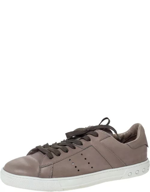 Tod's Grey Leather Perforated Detail Low Top Lace Up Sneaker