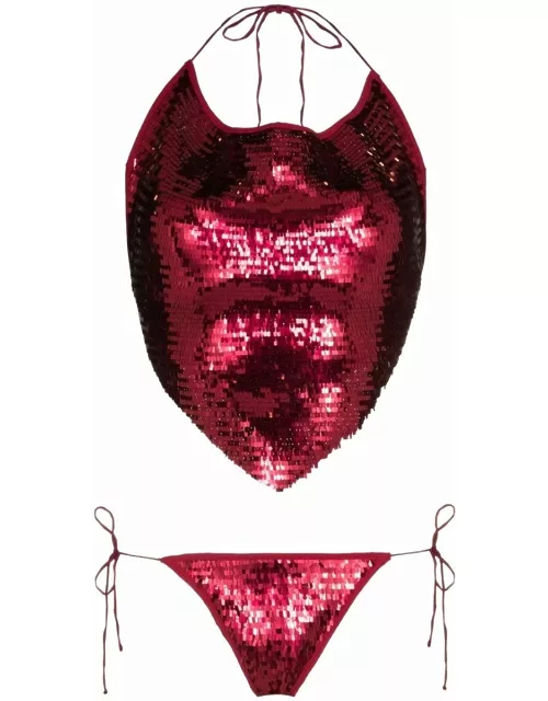 Red sequined Bandana Bikini Set