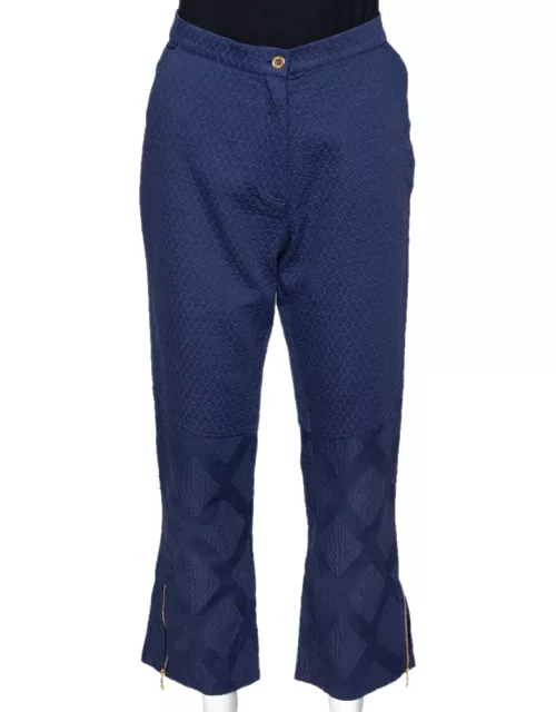 Kenzo Blue Diamond Patterned Cotton Straight Leg Trousers