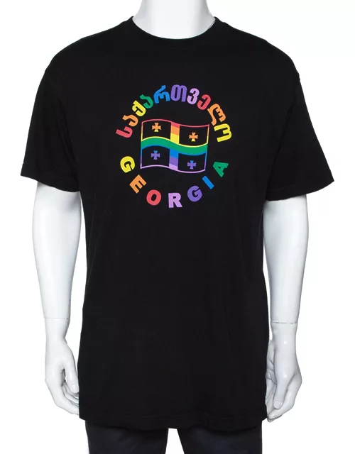 Vetements Black Cotton Rainbow Georgia Flag Print T Shirt