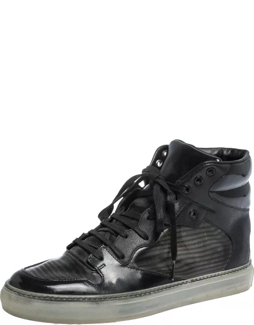 Balenciaga Black Leather and PVC Patchwork High Top Sneaker