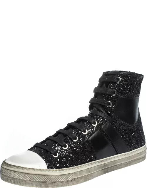 Amiri Black Glitter and Leather Vintage Sunset High Top Sneaker