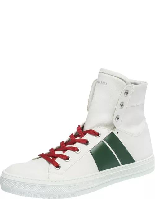 Amiri White/Green Canvas and Leather Sunset High Top Sneaker