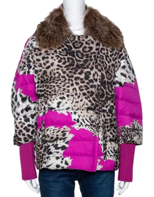 Roberto Cavalli Beige Animal Print Quilted Fur Lined Jacket