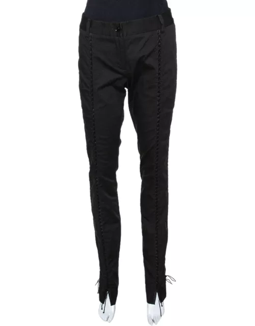 Dolce & Gabbana Black Cotton Lace Up Fitted Pants