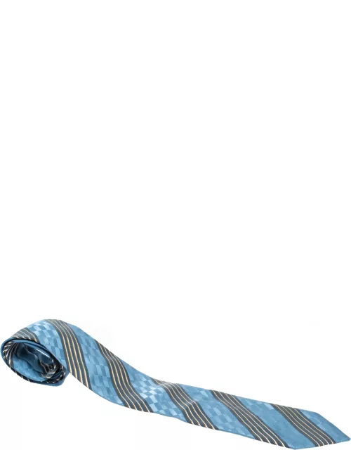 Ermenegildo Zegna Couture Blue Diagonal Striped Silk Jacquard Traditional Tie