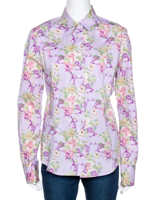 Etro Mauve Floral Printed Cotton Button Front Fitted Shirt