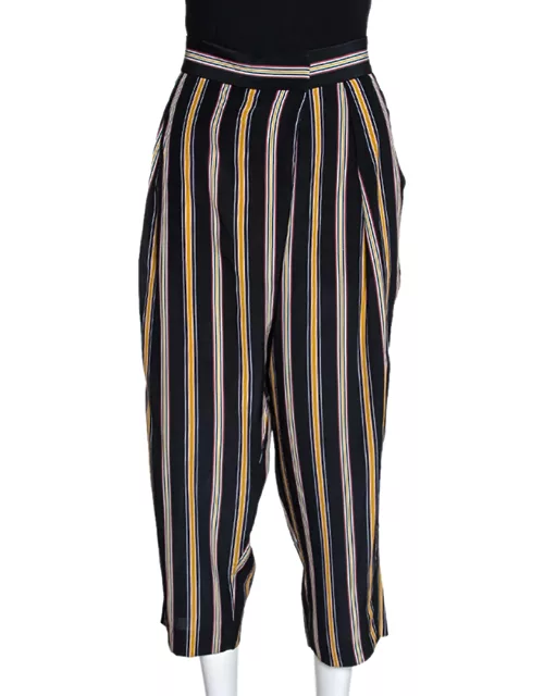 Chloe Multicolor Silk Rough Striped Cropped Trousers