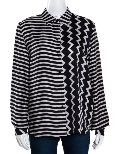 Stella McCartney Monochrome Silk Multiprint Long Sleeve Shirt